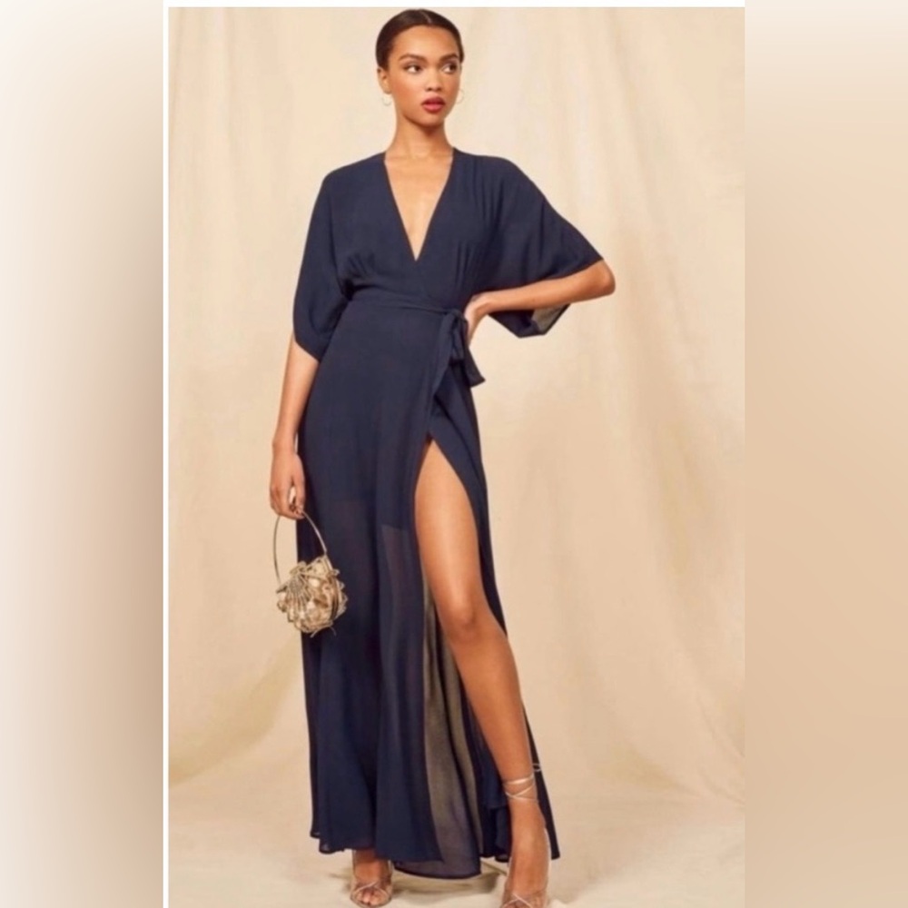 Reformation Winslow Navy Wrap Maxi Dress - NWT - XL